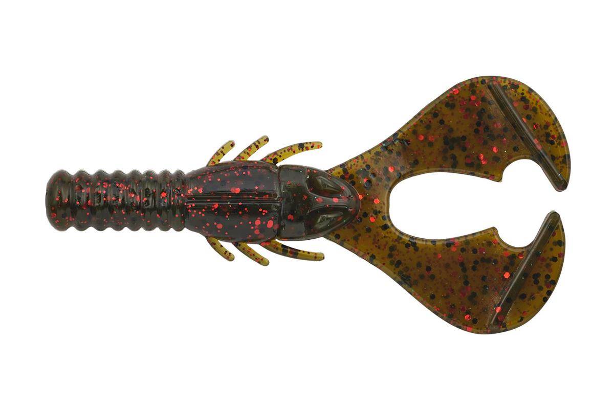 Studio photo of Berkley PowerBait Shape 108; red and black crayfish