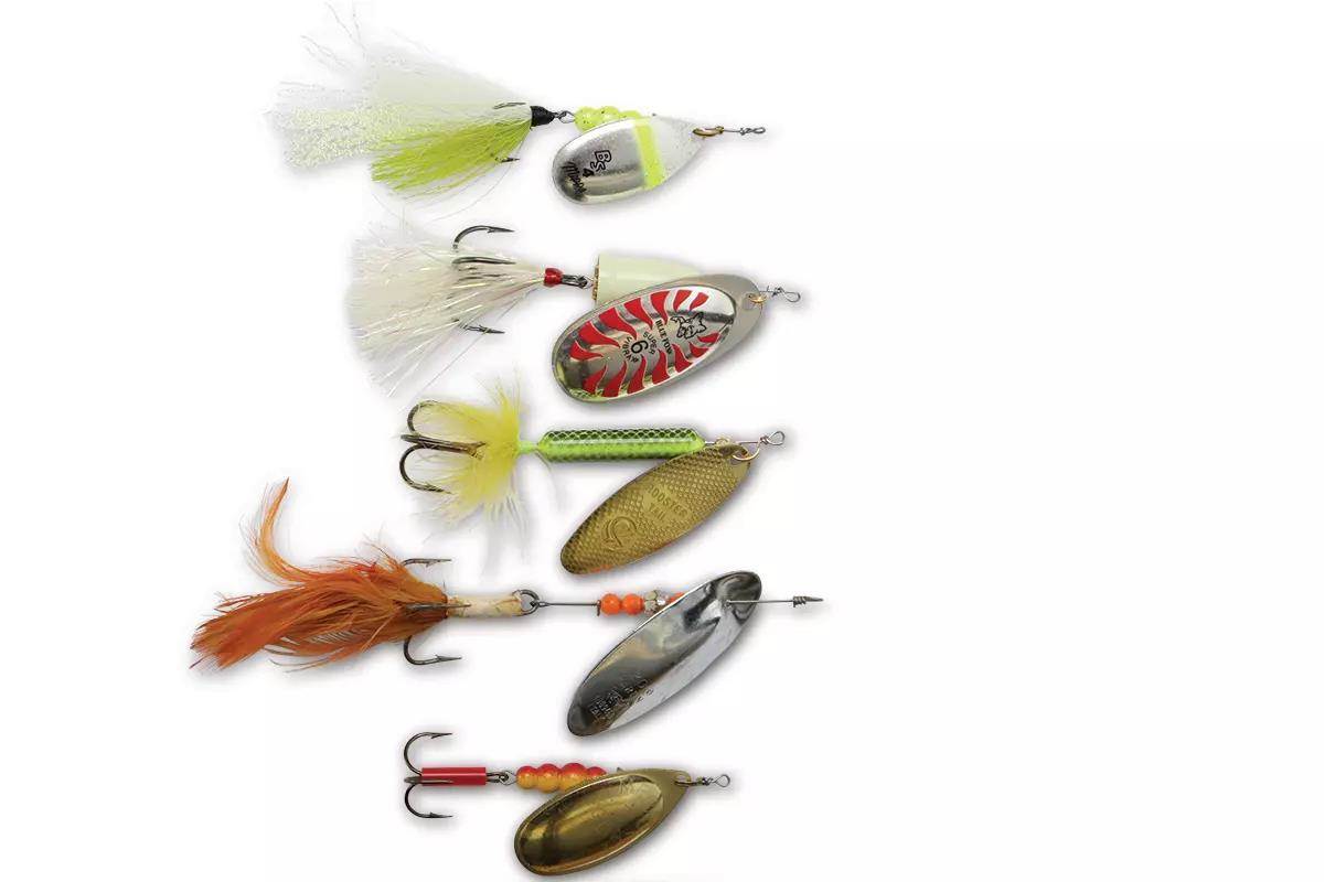 image of five small bucktail lures for pike