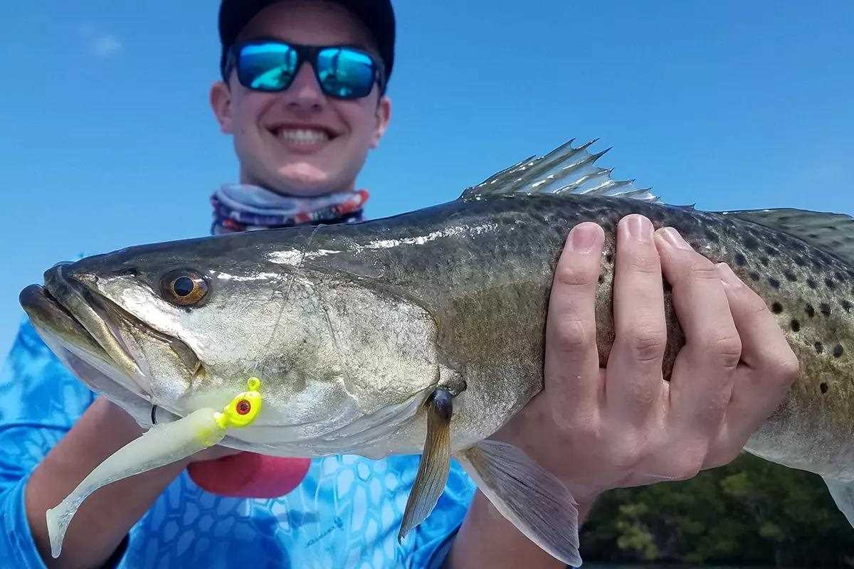 This big trout on a DOA CAL jig with Capt. Ray Markham.