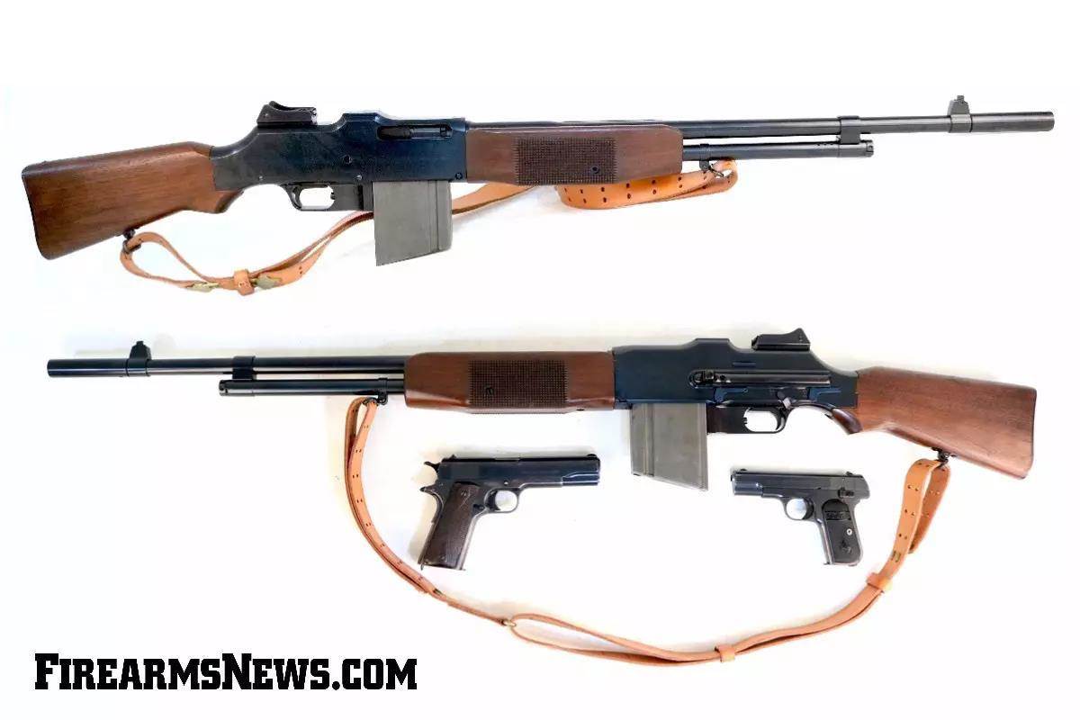 M1918 BAR, Colt M1911 .45, and the M1908 Hammerless in .380ACP on a white background.