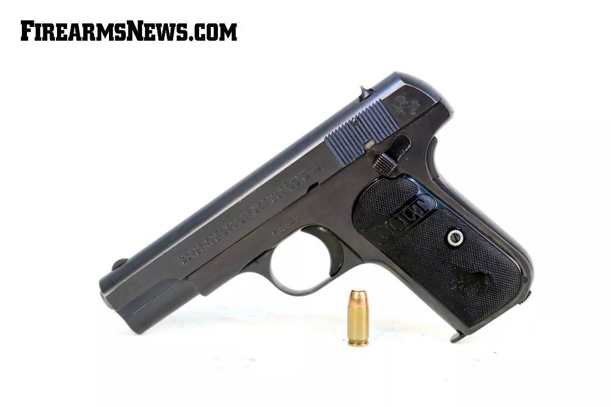 The M1908 Pocket Hammerless in front of a white background.