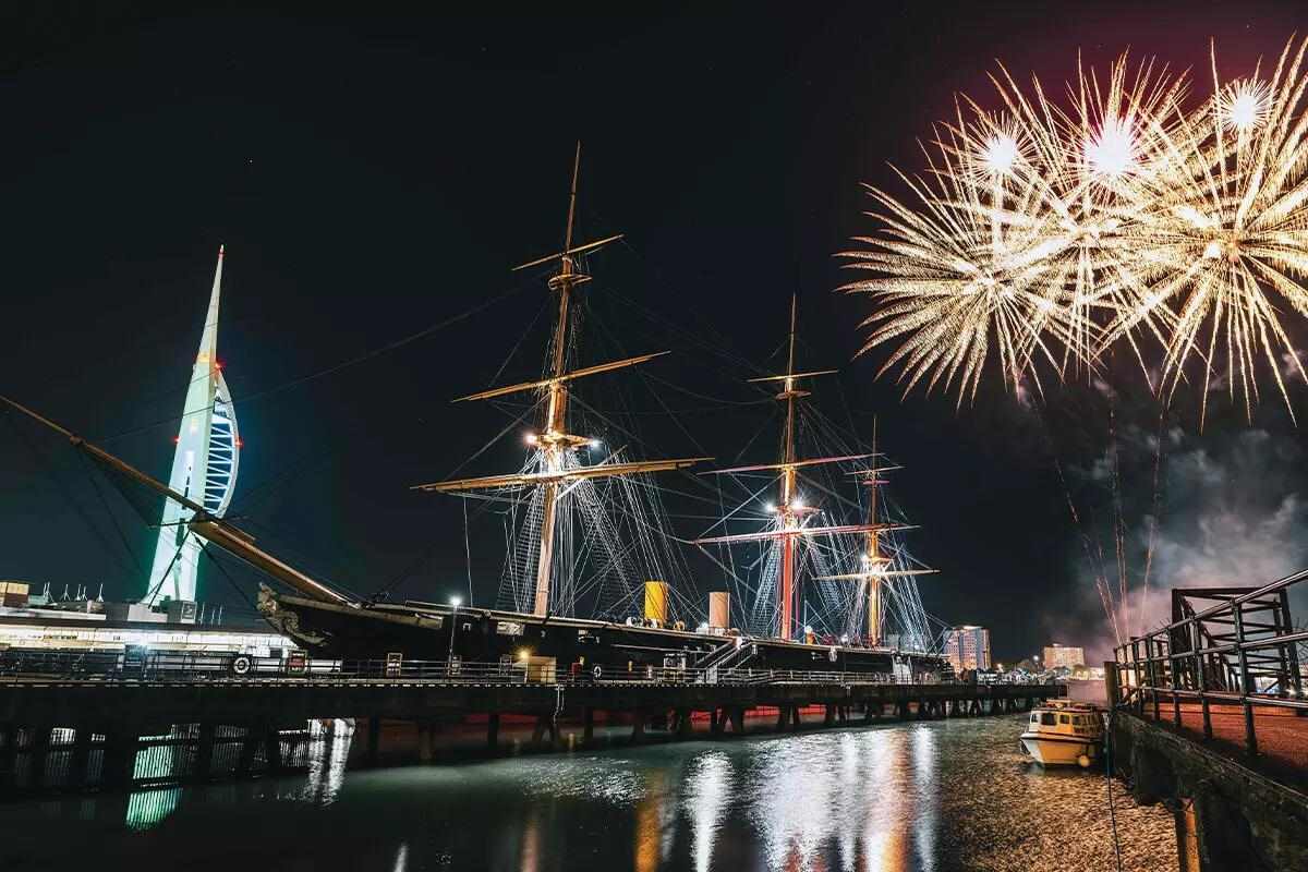 ship and fireworks