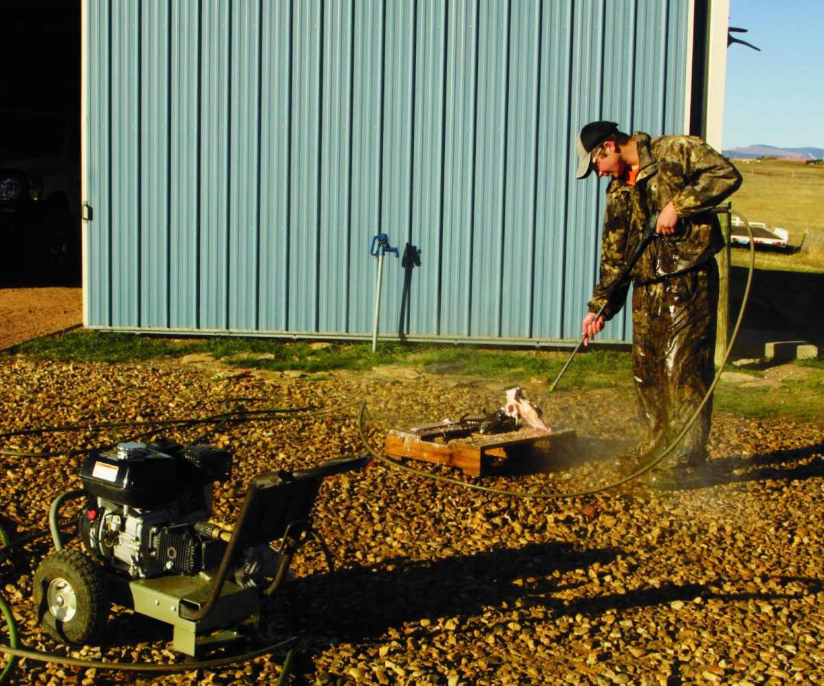 using_a_pressure_washer_to_clean_a_pronghorn_skull_copyright_mark_kayser
