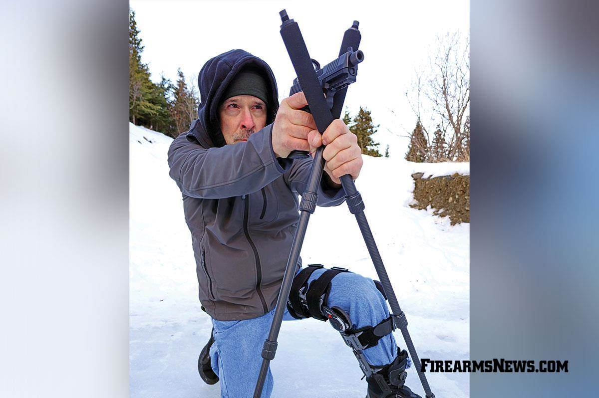 Author shooting off sticks