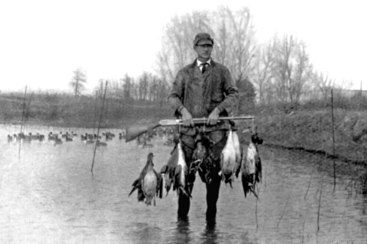 Shooting over an Illinois-style decoy field pen, mid-1920s. Courtesy Gary Chambers. 