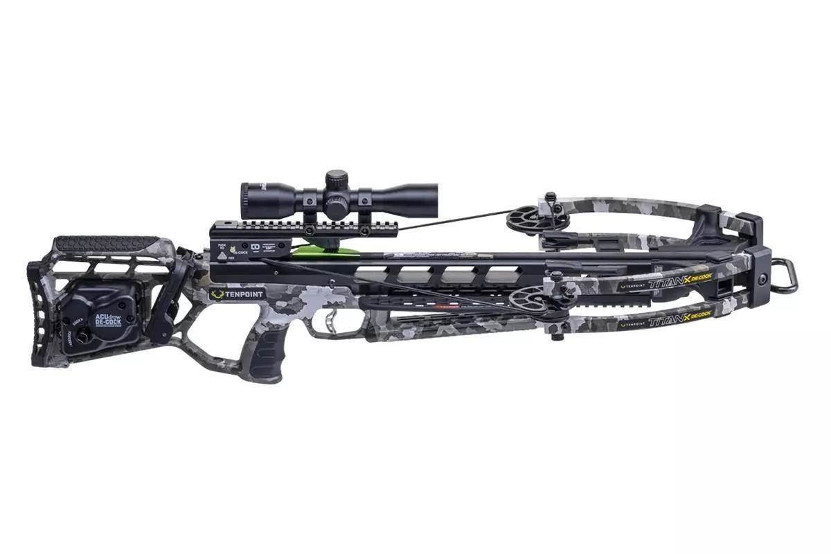 A studio photo of a TenPoint crossbow.