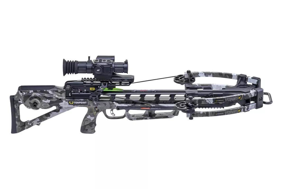 A studio photo of a TenPoint crossbow.