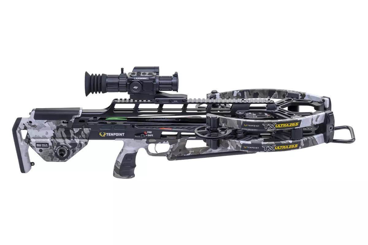 A studio photo of a TenPoint crossbow.