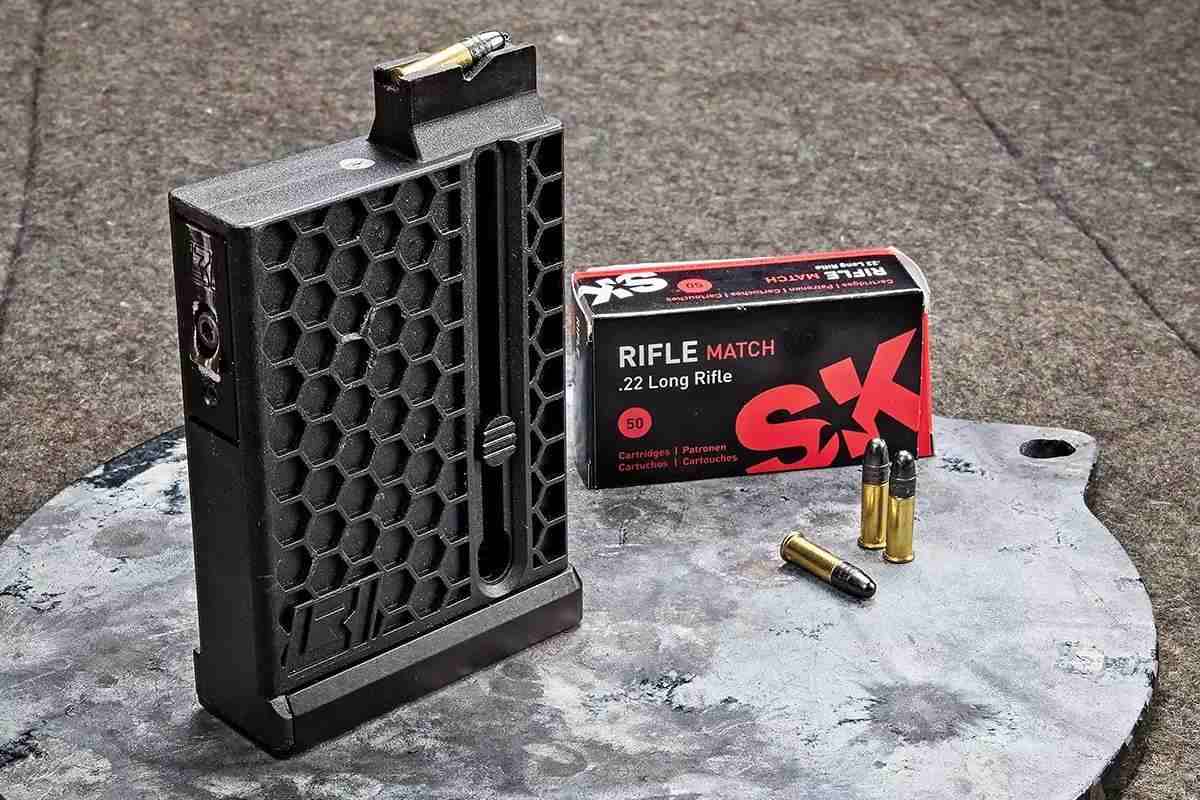  L3i AICS-style magazine next to a box of .22 LR ammo
