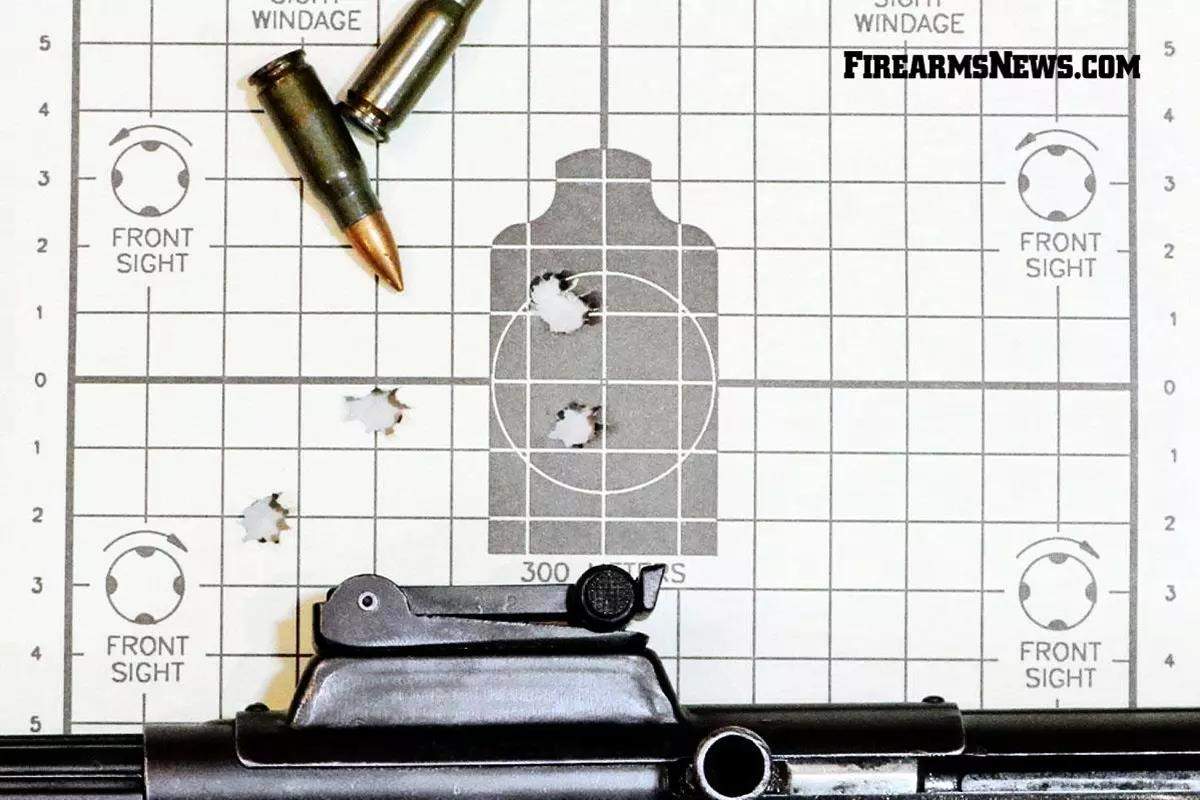 Target with 5 shot group from a StG 44 rifle