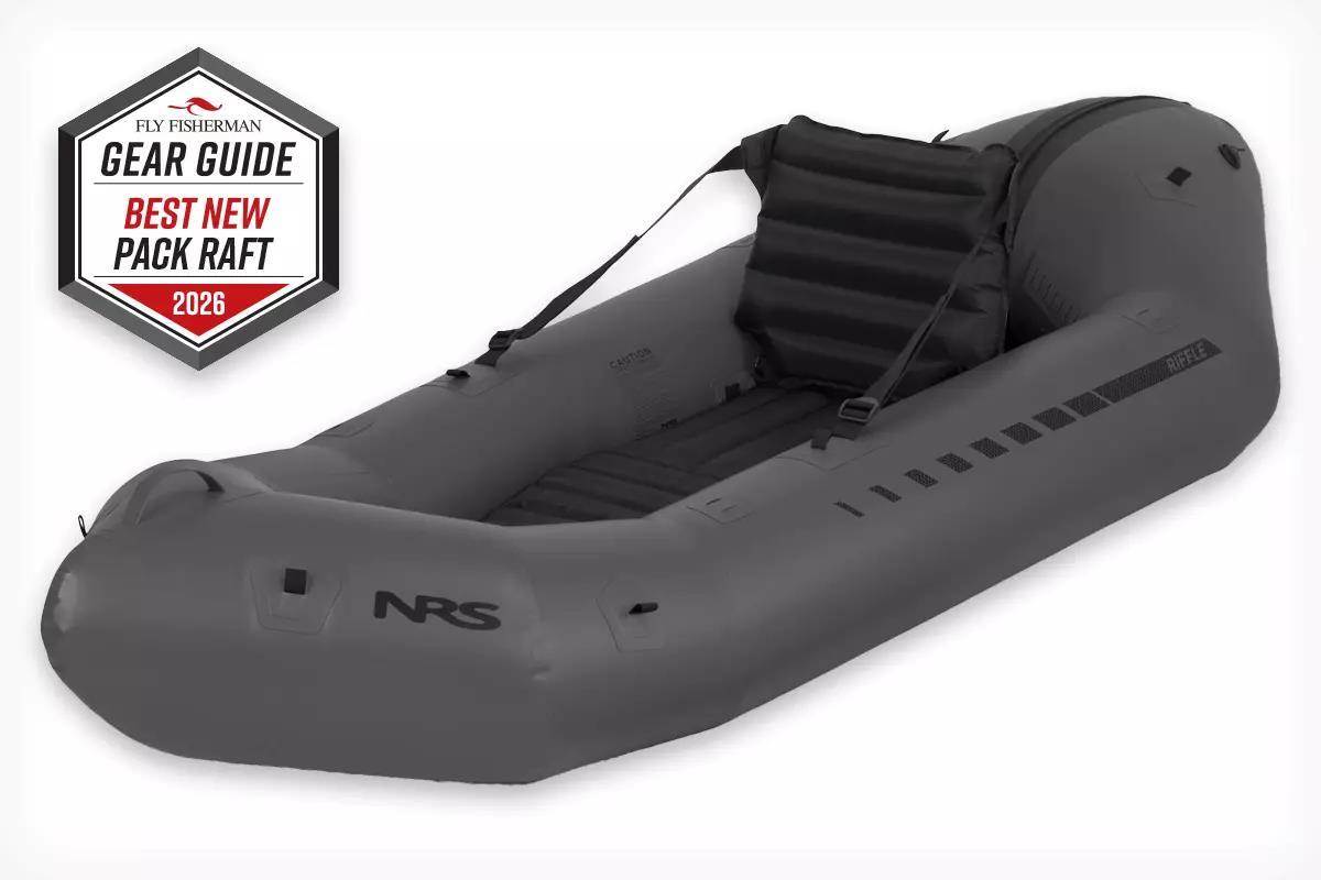 Studio photo of the NRS Riffle packraft. 