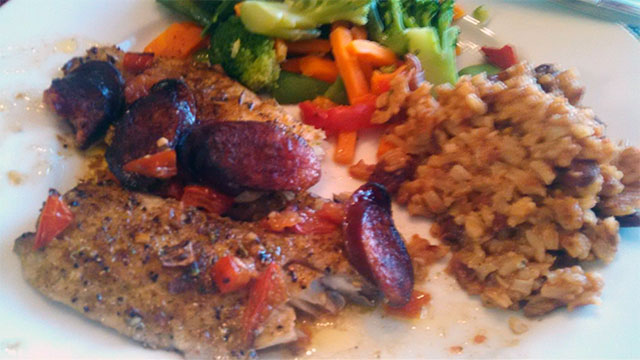 Blackened Sea Trout with Andouille Sausage